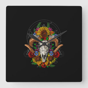 Goat Skull Psychedelic Sunflower Vierkante Klok