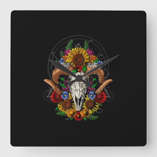 Goat Skull Psychedelic Sunflower Vierkante Klok (Voorkant)