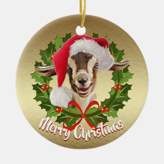 GOAT Toggenburg Kind Santa Hat kerstversiering Keramisch Ornament (Voorkant)