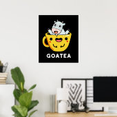 Goatea Funny Goat Tea Pun Dark BG Poster (Thuiskantoor)