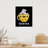Goatea Funny Goat Tea Pun Dark BG Poster (Keuken)