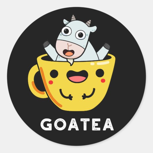 Goatea Funny Goat Tea Pun Dark BG Ronde Sticker (Voorkant)