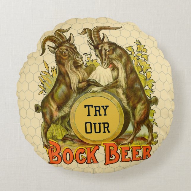 Goats Bock Beer Adverteren Rond Kussen (Voorkant)