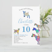 Goats Boerderij Animal 10th Birthday Party Blauw Kaart (Staand voorkant)