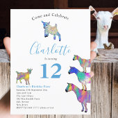 Goats Boerderij Animal 12th Birthday Party Blauw Uitnodiging Briefkaart