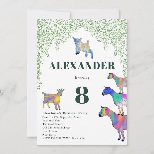 Goats Boerderij Dier 8e Verjaardagsfeestje Kaart (Voorkant)