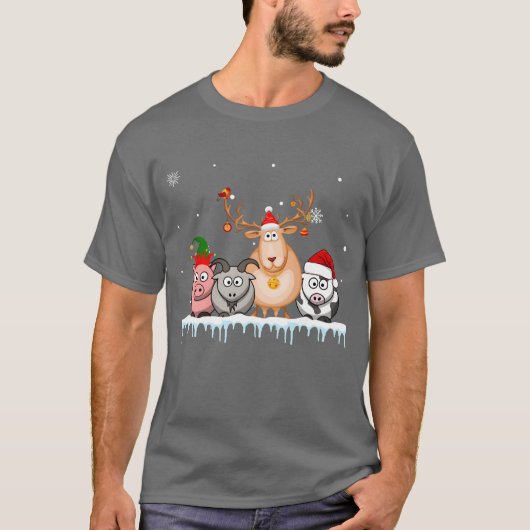Goats Christmas Lights Funny Boerderij Animal Chri T-shirt (Voorkant)