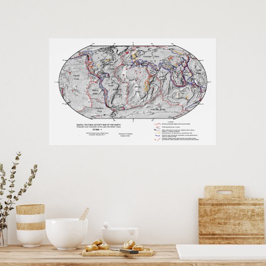 Gobal Map of Earth Lithosphere Bord Tectonica Poster (Keuken)