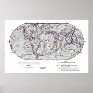Gobal Map of Earth Lithosphere Bord Tectonica Poster