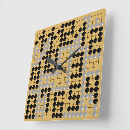 Goban Clock - 1-12 (Black and White Stones) Vierkante Klok (Hoek)