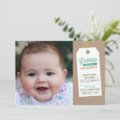 Gobble Baby Up Birth Announounding Blauwgroen Aankondiging (Staand voorkant)