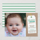 Gobble Baby Up Birth Announounding Blauwgroen Aankondiging (Voorkant / Achterkant)