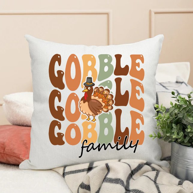 Gobble Familie Boho Groovy Grappige Thanksgiving Kussen (Gobble Family Boho Groovy Funny Thanksgiving Throw Pillow)