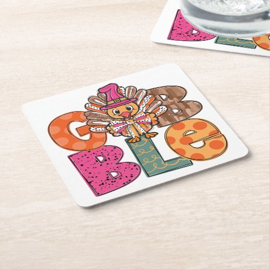 Gobble Funny Thanksgiving Turkije Diner Fun Kartonnen Onderzetters (Schuin)