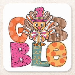 Gobble Funny Thanksgiving Turkije Diner Fun Kartonnen Onderzetters