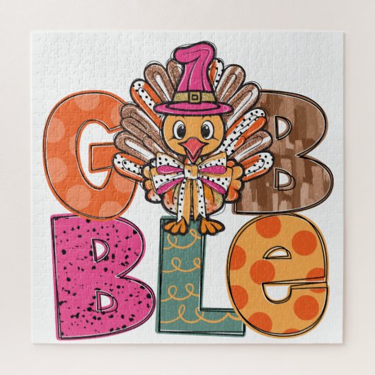 Gobble Funny Thanksgiving Turkije Diner Fun Kinder Legpuzzel (Verticaal)