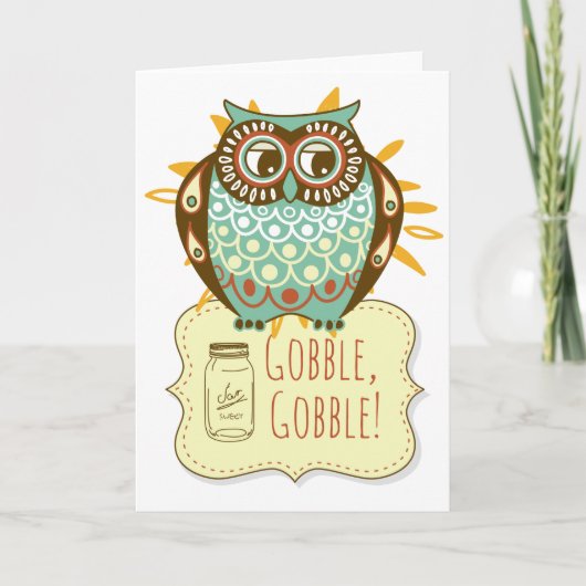 Gobble Gobble Floral Blue Owl Thanksgiving Feestdagen Kaart (Voorkant)