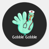 Gobble Gobble Funny Turkey Glove Thanksgiving Nurs Ronde Sticker (Voorkant)