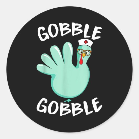 Gobble Gobble Funny Turkey Glove Thanksgiving Nurs Ronde Sticker (Voorkant)