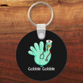Gobble Gobble Funny Turkey Glove Thanksgiving Nurs Sleutelhanger (Voorkant)
