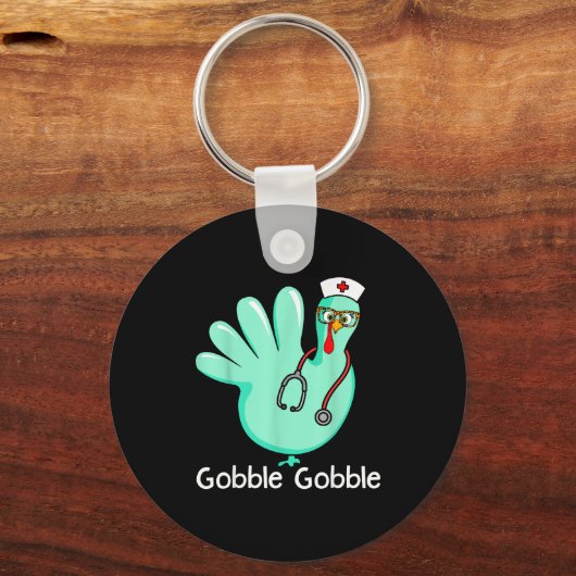 Gobble Gobble Funny Turkey Glove Thanksgiving Nurs Sleutelhanger (Voorkant)