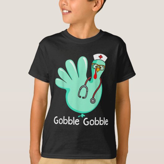 Gobble Gobble Funny Turkey Glove Thanksgiving Nurs T-shirt (Voorkant)