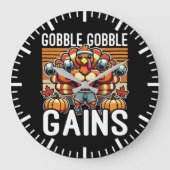 Gobble Gobble Gains - Grappige Thanksgiving Gym Grote Klok (Voorkant)