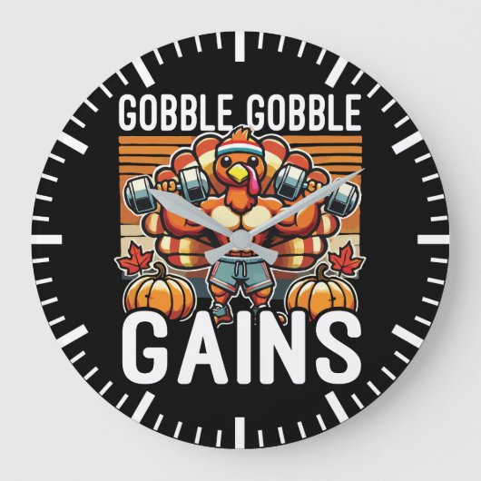 Gobble Gobble Gains - Grappige Thanksgiving Gym Grote Klok (Voorkant)