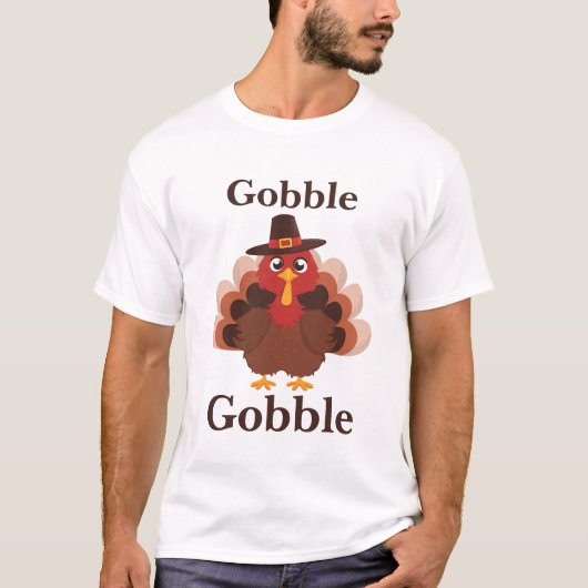 Gobble Gobble Schattige Turkije Geef Bedankt T-shirt (Voorkant)