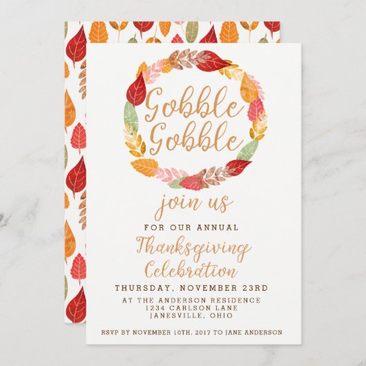 Gobble Gobble Thanksgiving Autumn Thema Kaart (Voorkant / Achterkant)