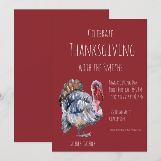 Gobble, Gobble, Thanksgiving Party Invitation Kaart (Voorkant / Achterkant)