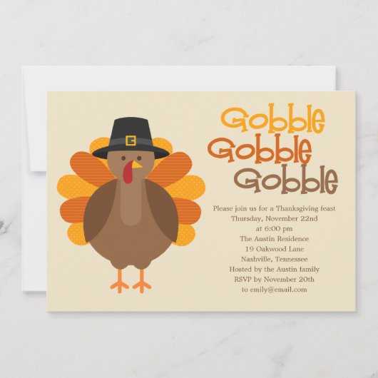 Gobble Gobble Thanksgiving Party Invitation Kaart (Voorkant)