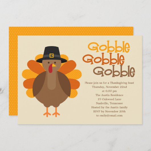 Gobble Gobble Thanksgiving Party Invitation Kaart (Voorkant / Achterkant)