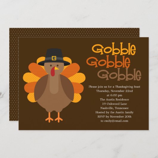 Gobble Gobble Thanksgiving Party Invitation Kaart (Voorkant / Achterkant)