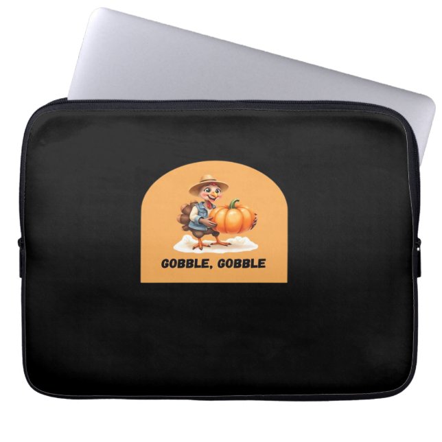 Gobble, Gobble Thanksgiving Turkije met pompoen Cl Laptop Sleeve (Voorkant)