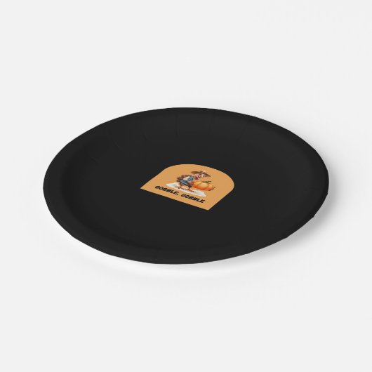 Gobble, Gobble Thanksgiving Turkije met pompoen Cl Papieren Bordje (Gekanteld)