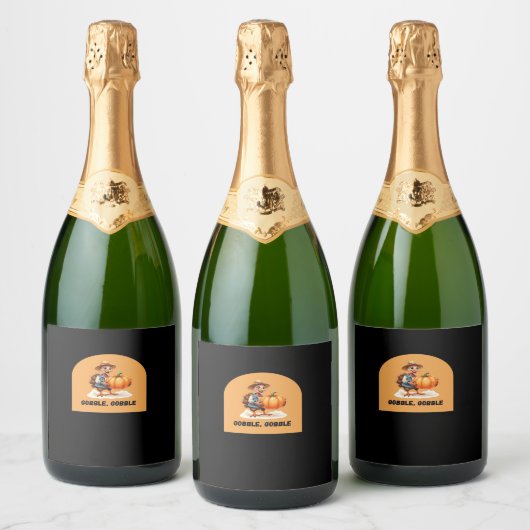 Gobble, Gobble Thanksgiving Turkije met pompoen Cl Sparkling Wijnetiket