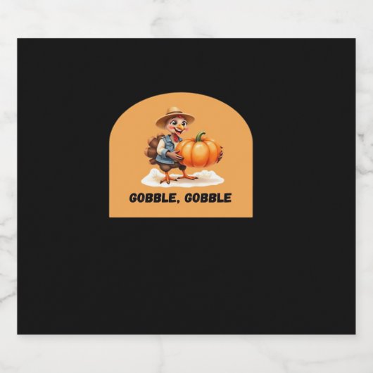 Gobble, Gobble Thanksgiving Turkije met pompoen Cl Sparkling Wijnetiket (Enkel label)