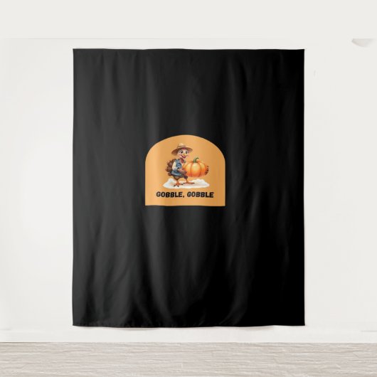 Gobble, Gobble Thanksgiving Turkije met pompoen Cl Wandkleed (Voorkant)