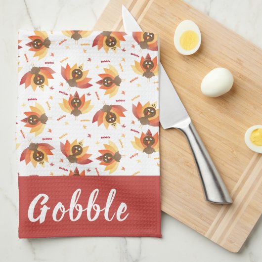 Gobble Gobble Turkey Pattern Thanksgiving Theedoek (Quarter Fold)