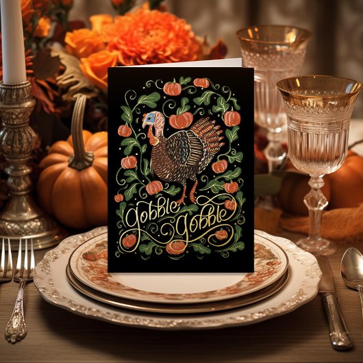 Gobble Gobble Turkey Thanksgiving Folie Feestdagenkaart