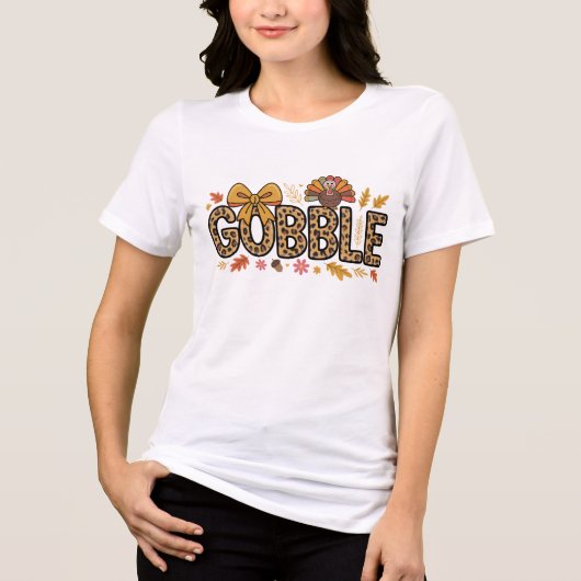 Gobble Kalkoen Thanksgiving Coquette Strik Leopard Tri-Blend Shirt (Voorkant)