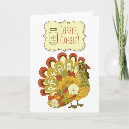 Gobble Kleurrijke Turkije Happy Thanksgiving Feestdagen Kaart (Voorkant)