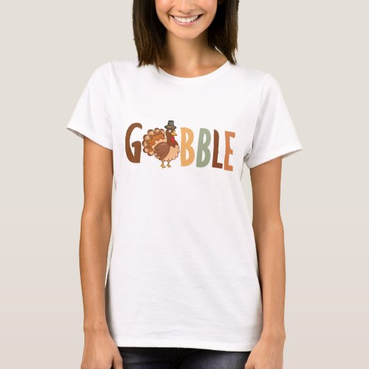 Gobble Schattige Turkije herfst Thanksgiving T-shirt (Voorkant)