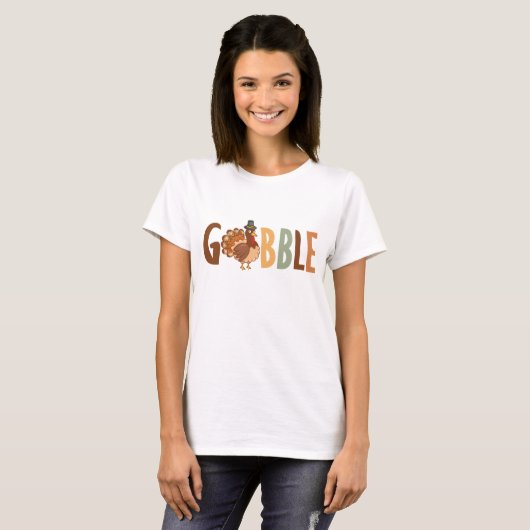 Gobble Schattige Turkije herfst Thanksgiving T-shirt (Voorkant volledig)
