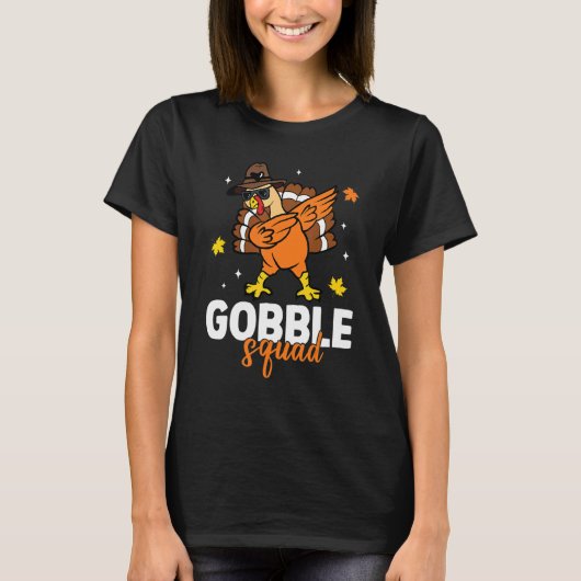 Gobble Squad Dabbing Turkey Autumn Fall Thanksgivi T-shirt (Voorkant)