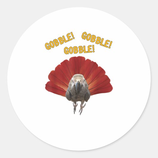 Gobble! Thanksgiving Afrikaanse grijze papegaai Ronde Sticker (Voorkant)
