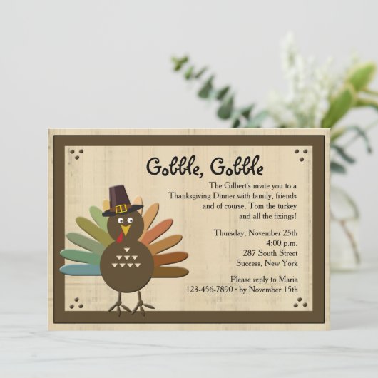 Gobble Thanksgiving Dinner Invitation Kaart (Staand voorkant)