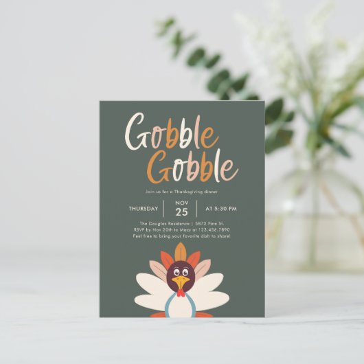 Gobble Thanksgiving Dinner Party Invitation Briefkaart (Staand voorkant)