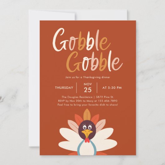 Gobble Thanksgiving Dinner Party Invitation Kaart (Voorkant)